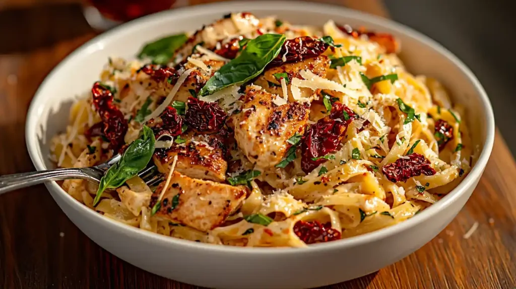 Marry Me Chicken Pasta Recipe served with creamy sauce, basil, and Parmesan