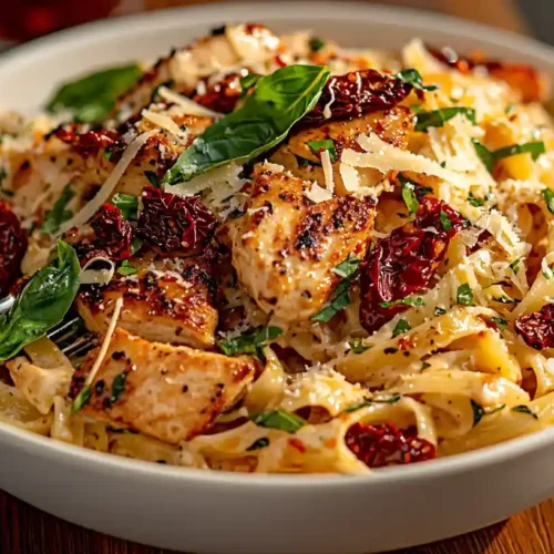 Marry Me Chicken Pasta Recipe served with creamy sauce, basil, and Parmesan