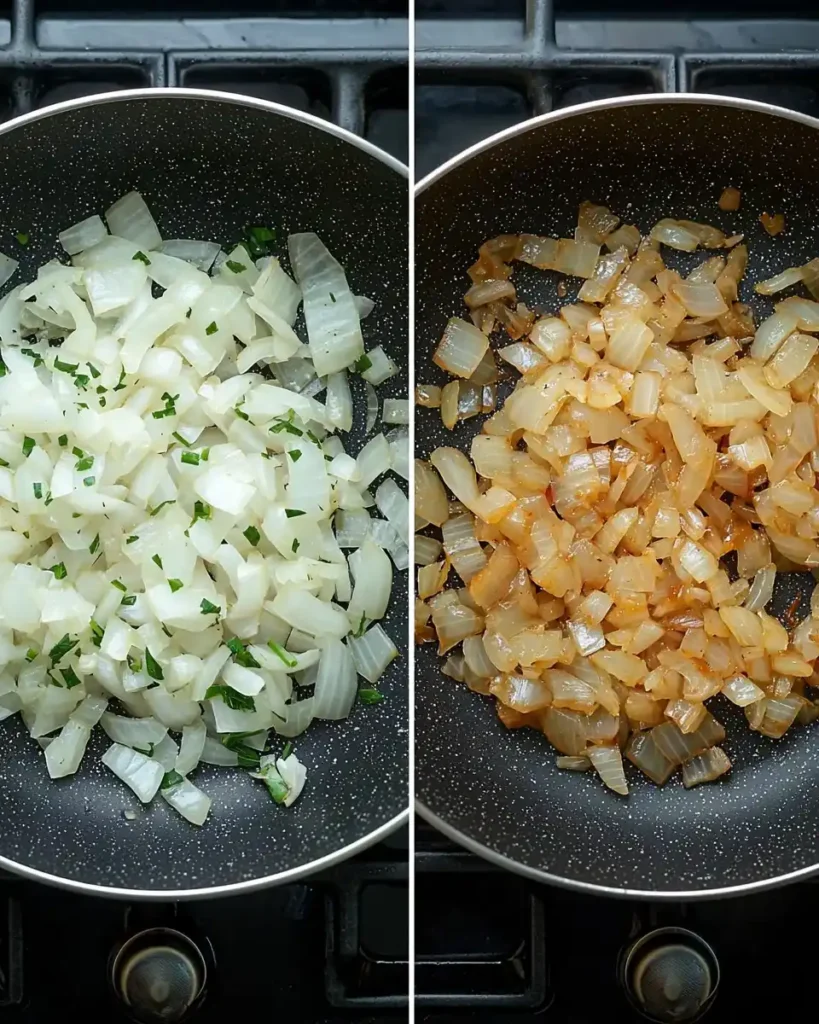 Sautéing onion on a skillet until golden