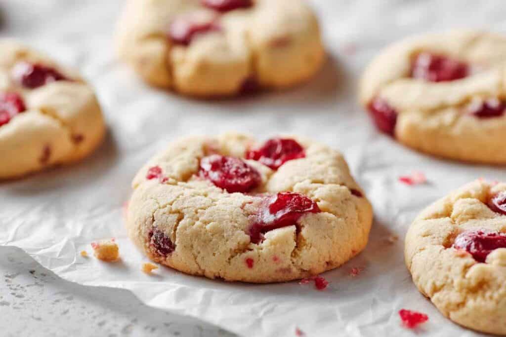 Mixing cherry cookie recipe dough in bowl