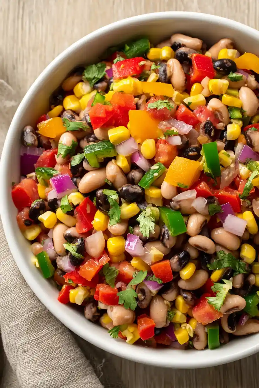 cowboy caviar served in white ceramic bowl