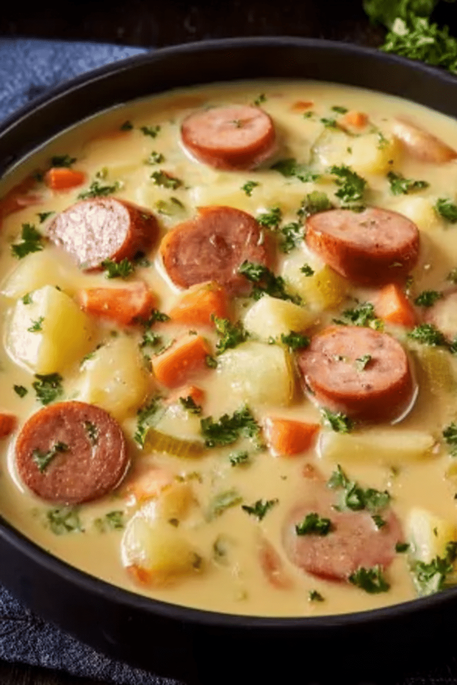 Slow Cooker German Potato Soup With Sausages