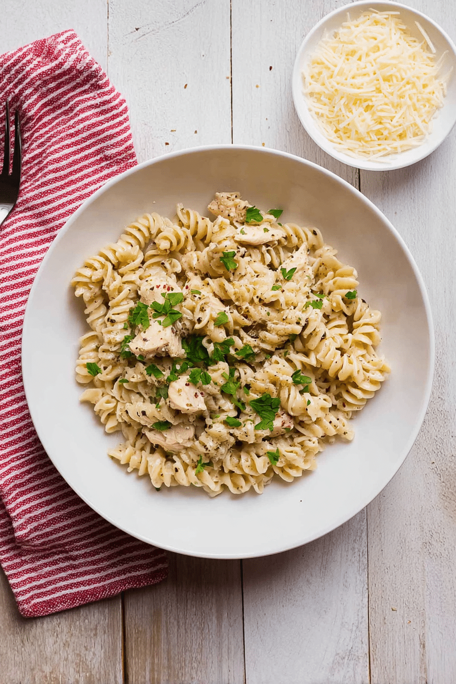 Crockpot Garlic Parmesan Chicken Pasta