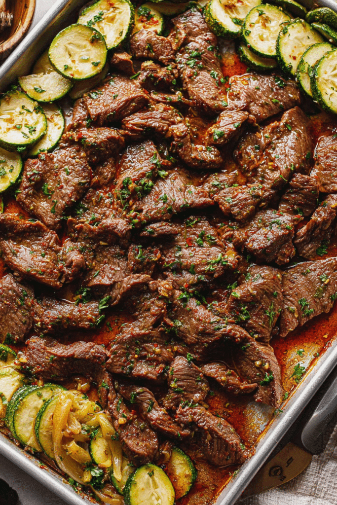 Sheet Pan Steak with Lemon Zucchini