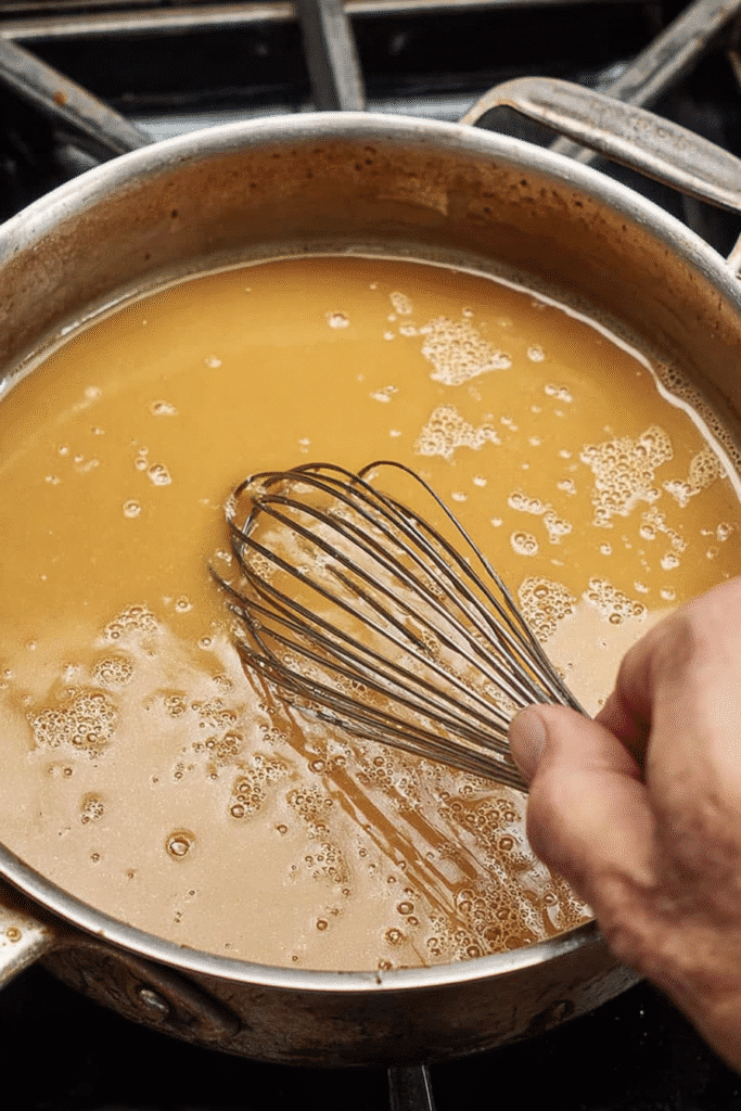 Smooth, velvety golden gravy whisked to perfection — the heart of a comforting homestyle chicken and gravy recipe.
