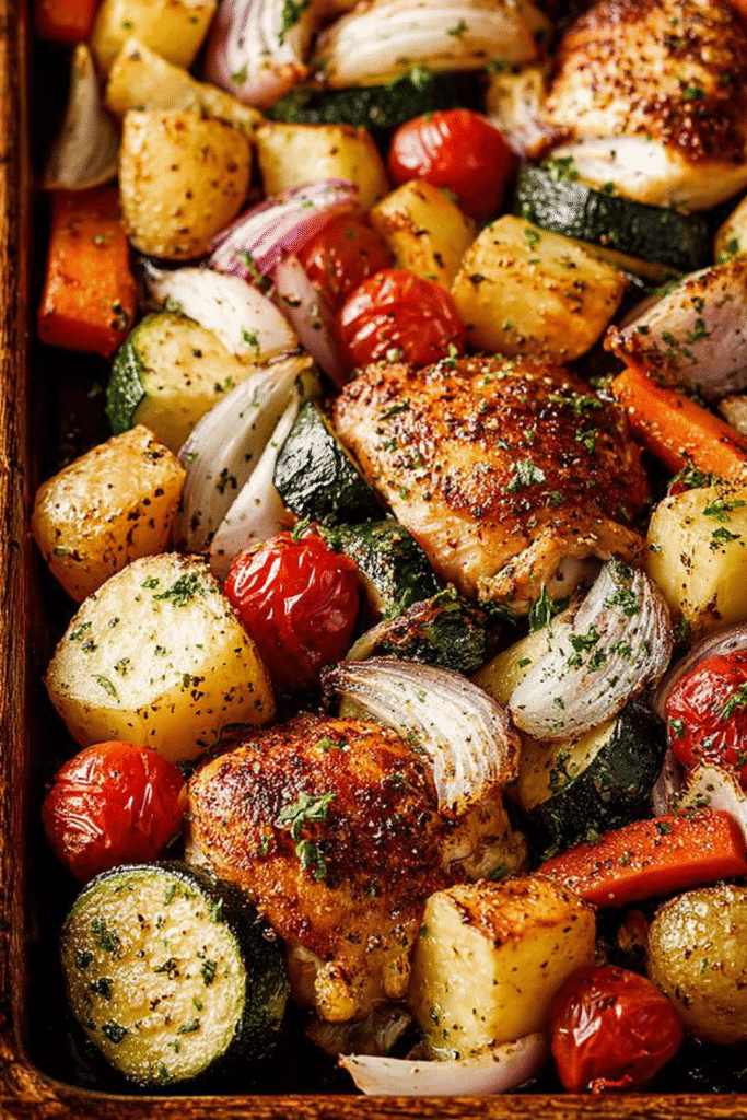chicken sheet pan with roasted vegetables and herbs