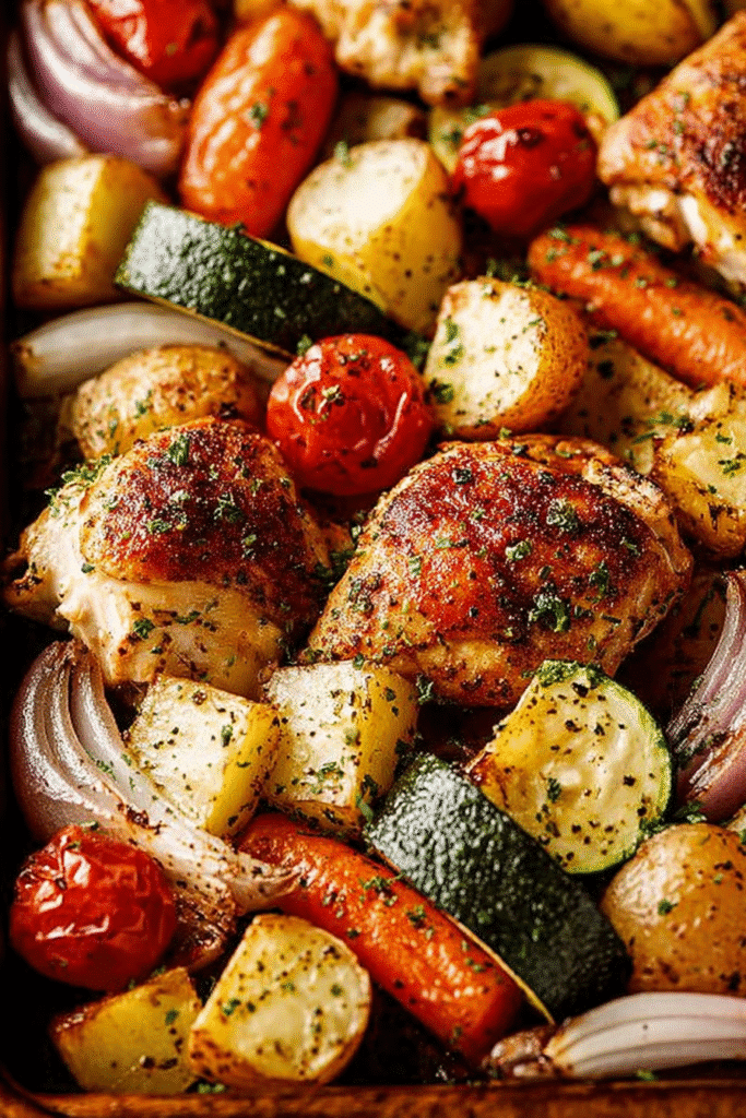 chicken sheet pan with roasted vegetables and herbs