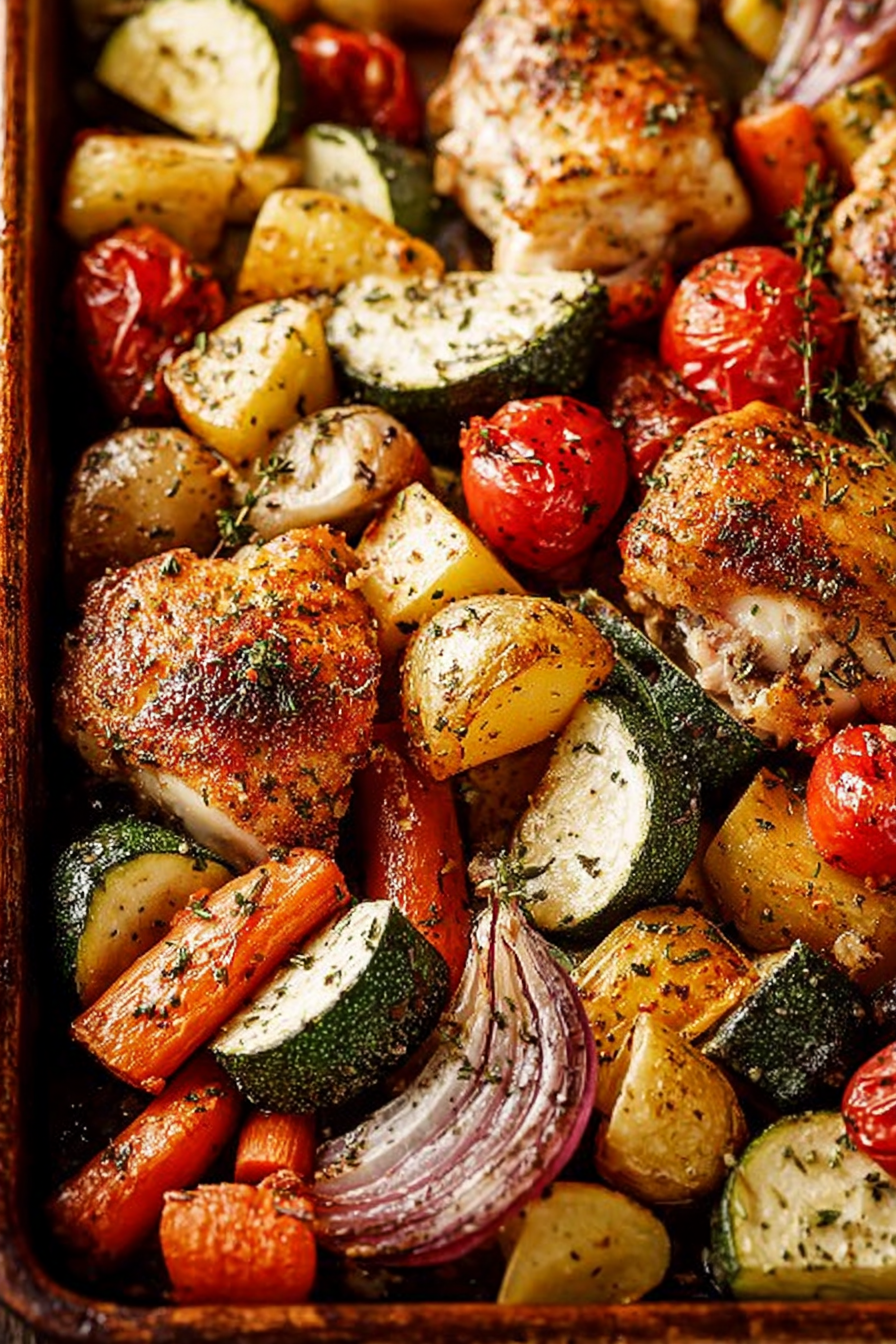 chicken sheet pan with roasted vegetables and herbs
