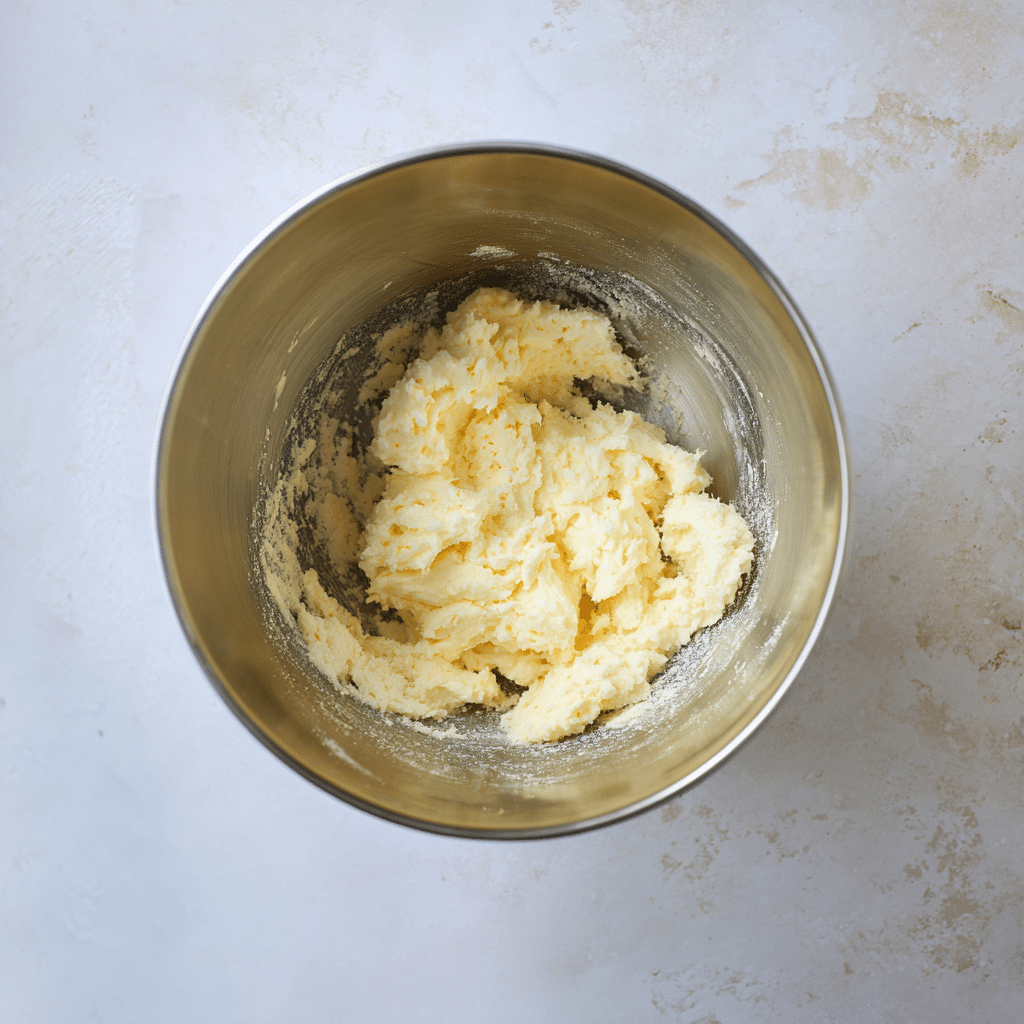Creamed butter and sugar in a mixing bowl for apple brownies