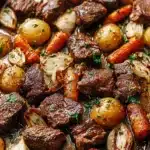 Juicy sheet pan steak with roasted potatoes and carrots
