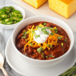 Homemade Stovetop Chili with Cheddar and Cornbread