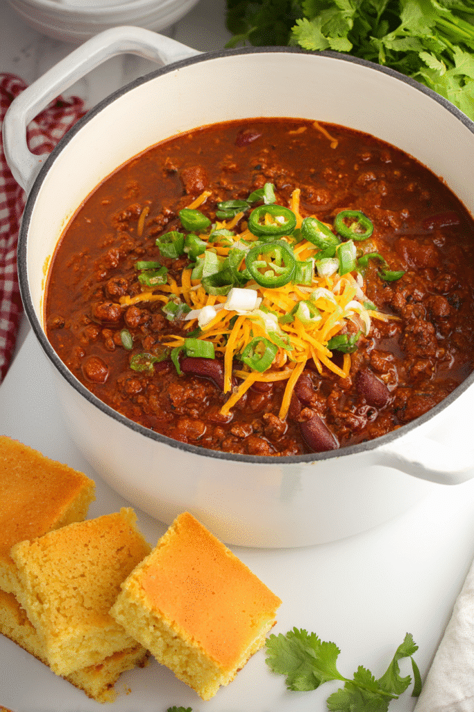 Homemade Stovetop Chili with Cheddar