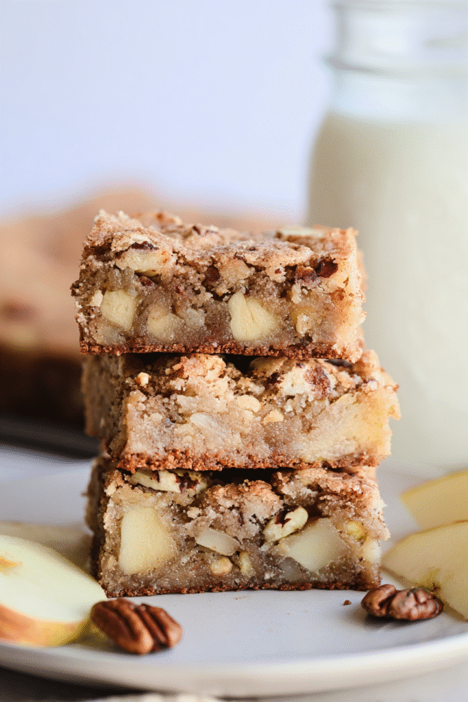 Moist and Nutty Apple Brownies Stacked Fresh