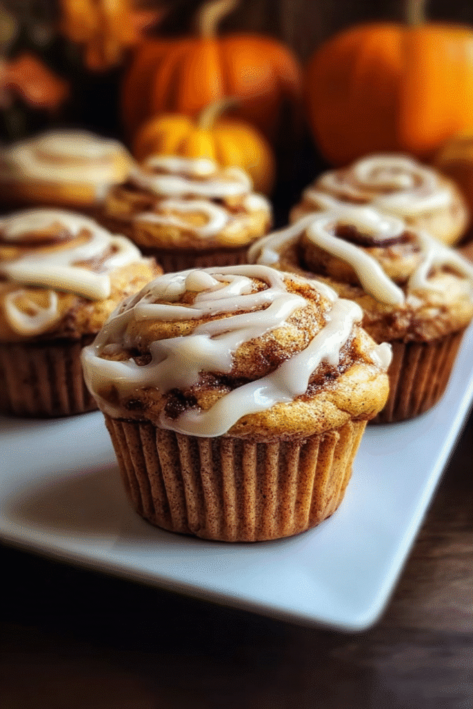 Pumpkin Cinnamon Roll Muffins with Cream Cheese Icing