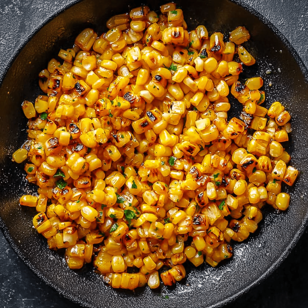 Roasted corn in skillet for easy traditional corn dip recipe