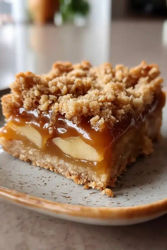Salted Caramel Apple Crumble Bars Close-Up