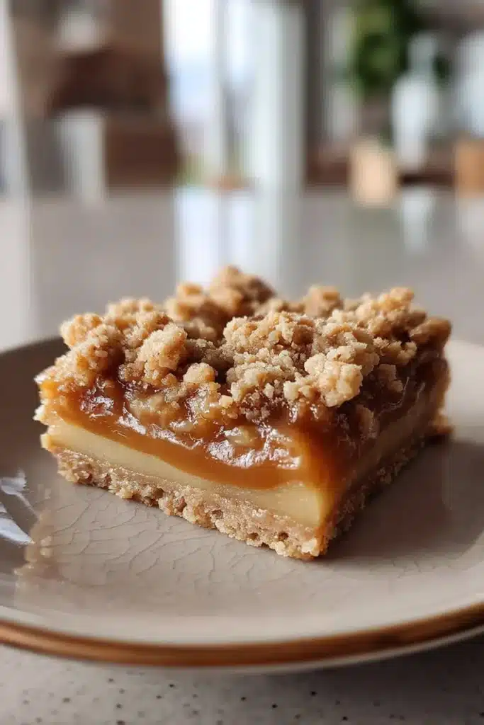 Salted Caramel Apple Crumble Bars Close-Up