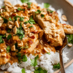 Slow cooker peanut chicken with rice and cilantro