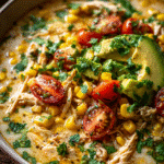 Creamy Mexican Street Corn White Chicken Chili with tender chicken