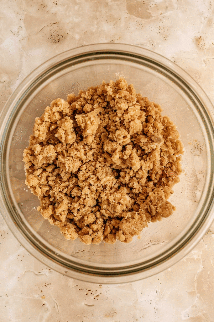 brown sugar crumble topping in glass bowl