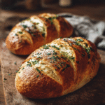 fresh baked crusty italian bread with herbs