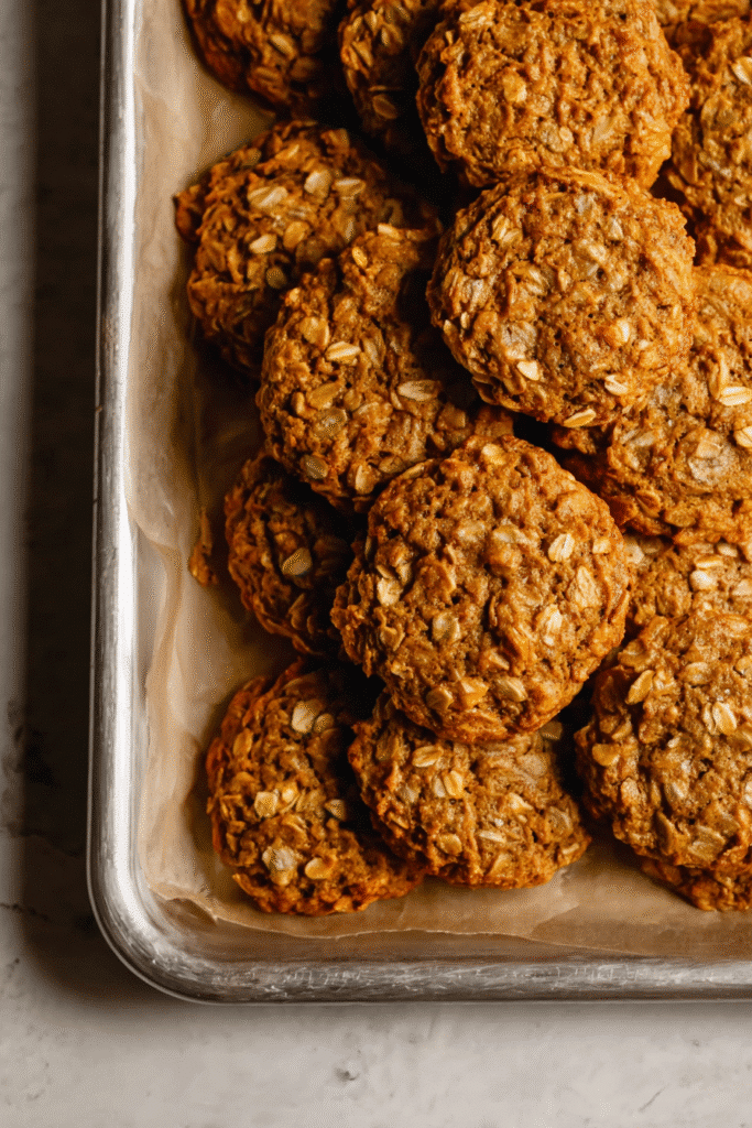 tray of freshly baked pumpkin oatmeal cookies