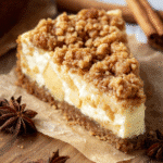 apple crumble cheesecake slice with creamy filling and cinnamon crumble topping