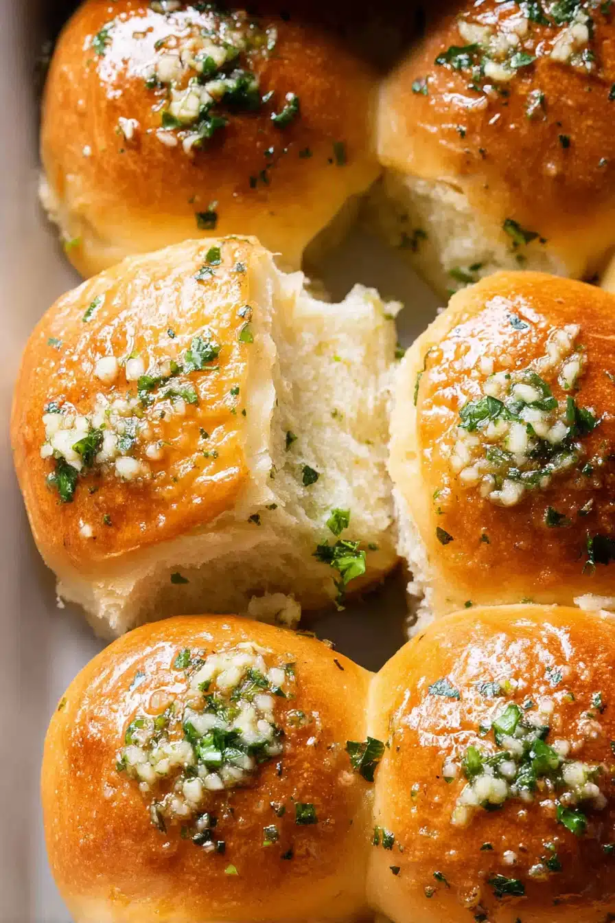 Buttery garlic bread rolls with fresh herbs. Homemade, soft, and delicious.