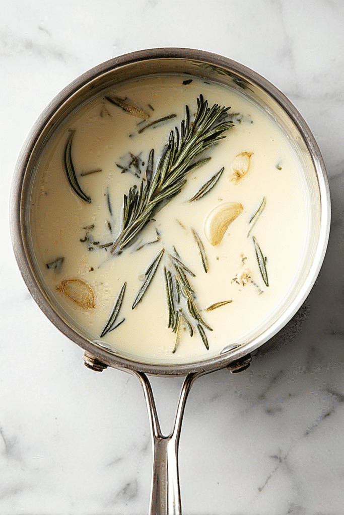 Infusing Cream with Rosemary and Garlic