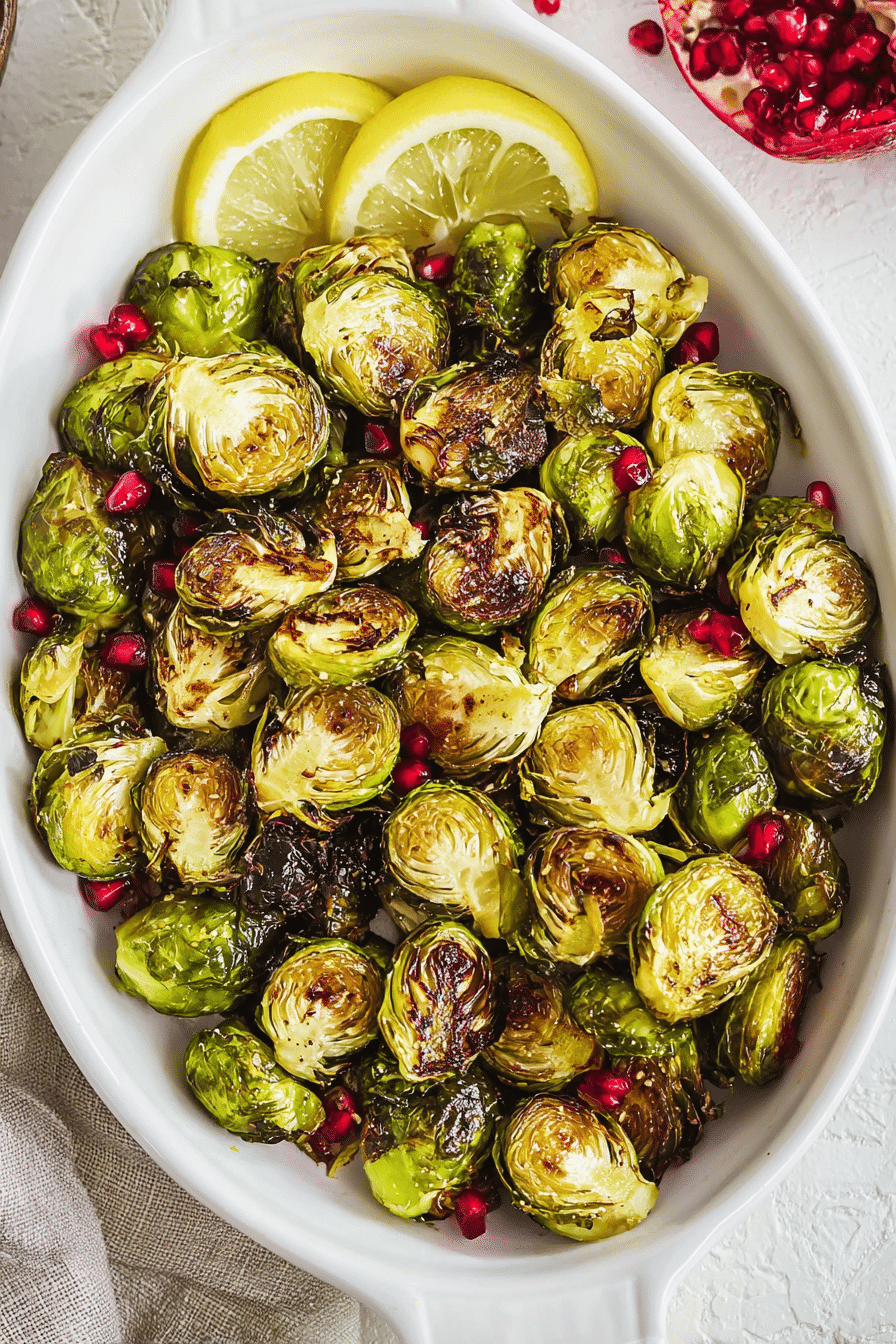 roasted Brussels sprouts with crispy edges on white plate