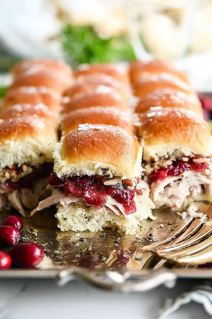 Turkey cranberry sliders with melted cheese on sesame seed buns