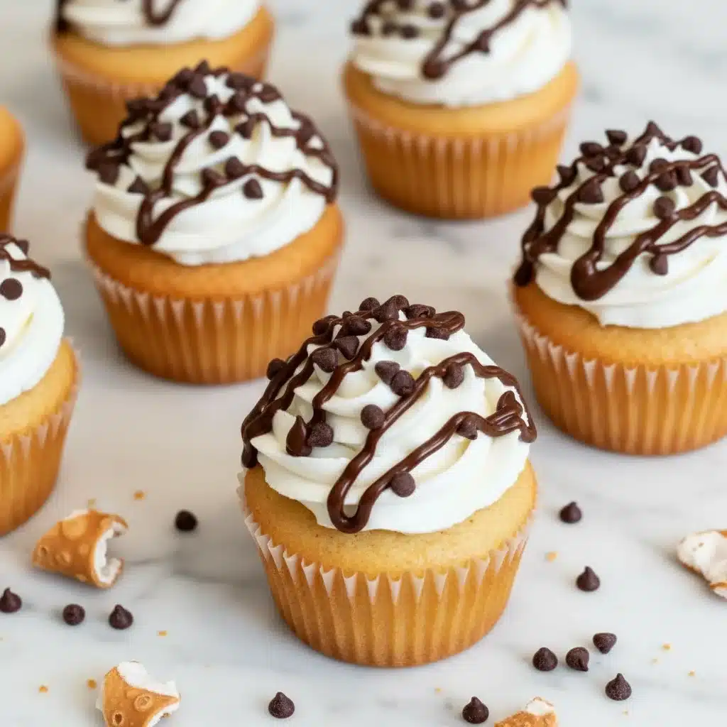 Cannoli cupcakes topped with whipped ricotta frosting and mini chocolate chips, a delightful and easy-to-make dessert.