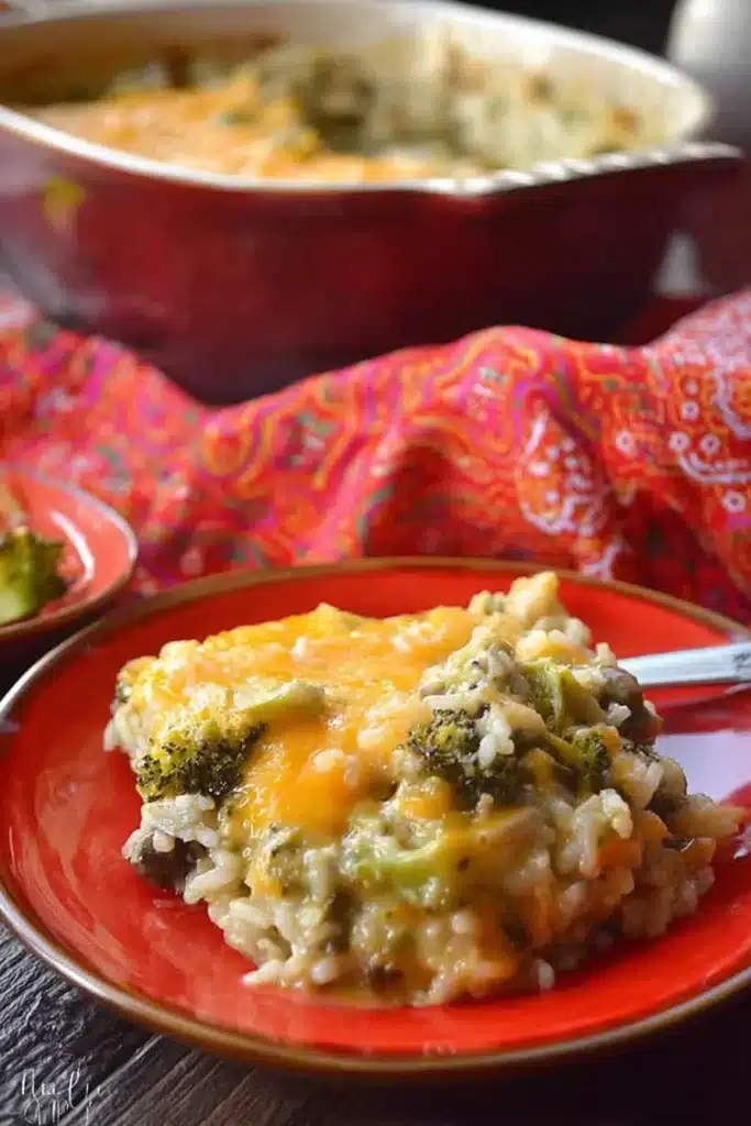 serving the Broccoli Rice and Cheese Casserole