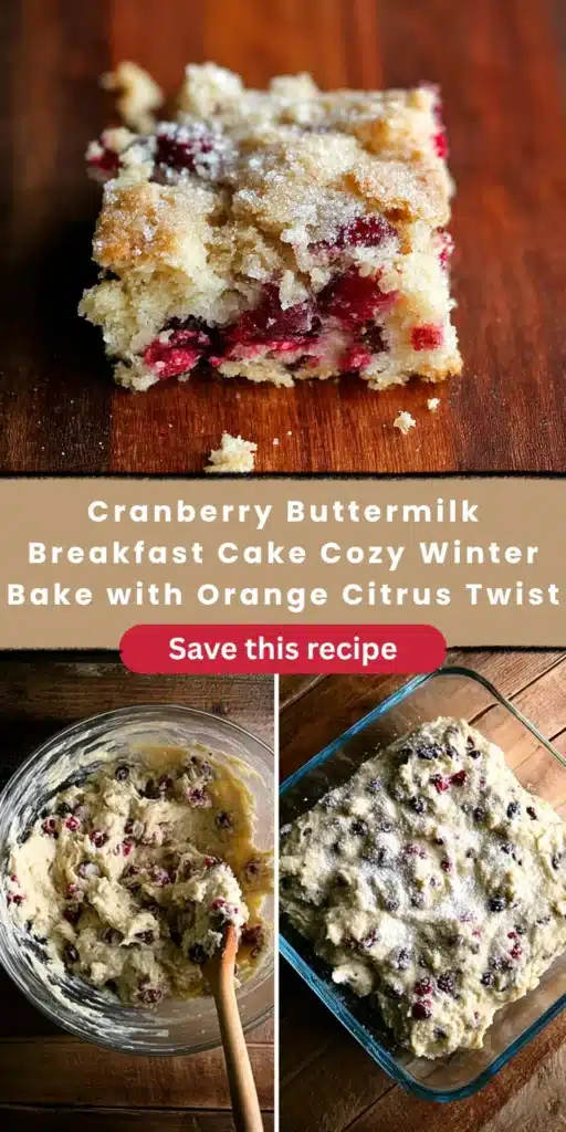 Cranberry orange buttermilk breakfast cake. Winter bake with citrus twist. Homemade cake recipe.