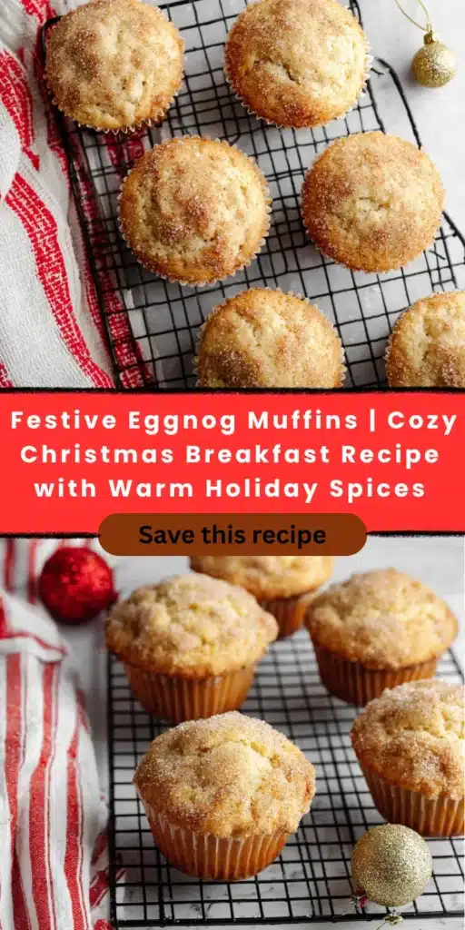 Easy Christmas Eggnog Muffins cooling on rack with festive towel
