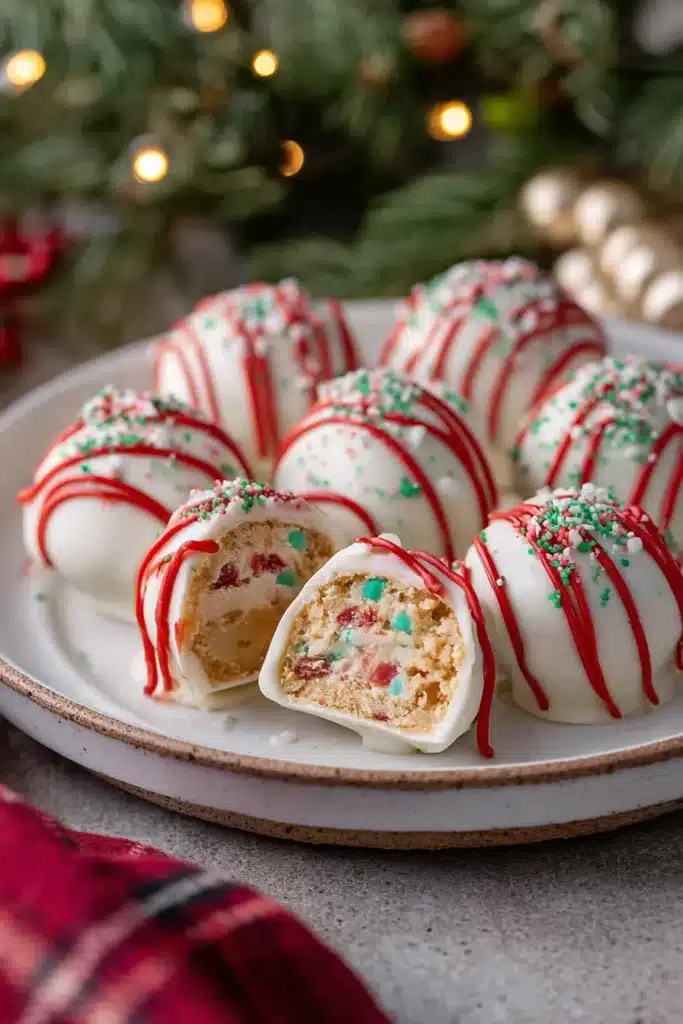 Festive Little Debbie Christmas Tree Cake Truffles. Easy no-bake dessert recipe. Holiday treat.