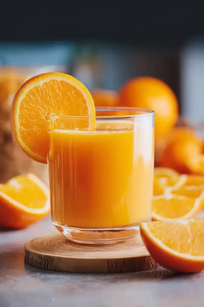Fresh orange juice with sliced oranges for the best homemade cranberry sauce