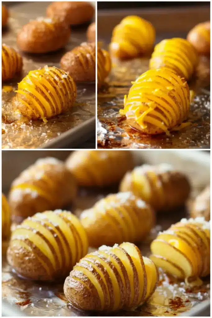 Hasselback Potato Bites prep with cheese and salt on baking tray