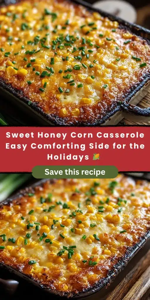 Sweet honey corn casserole. Baked corn dish with chives. Creamy, irresistible side dish.