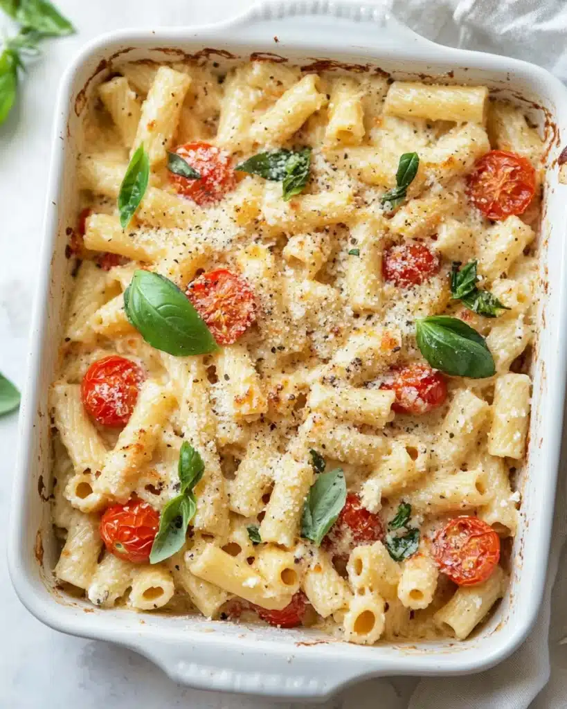 Delicious baked feta pasta perfect for Christmas dinner.