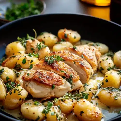 creamy garlic chicken gnocchi skillet