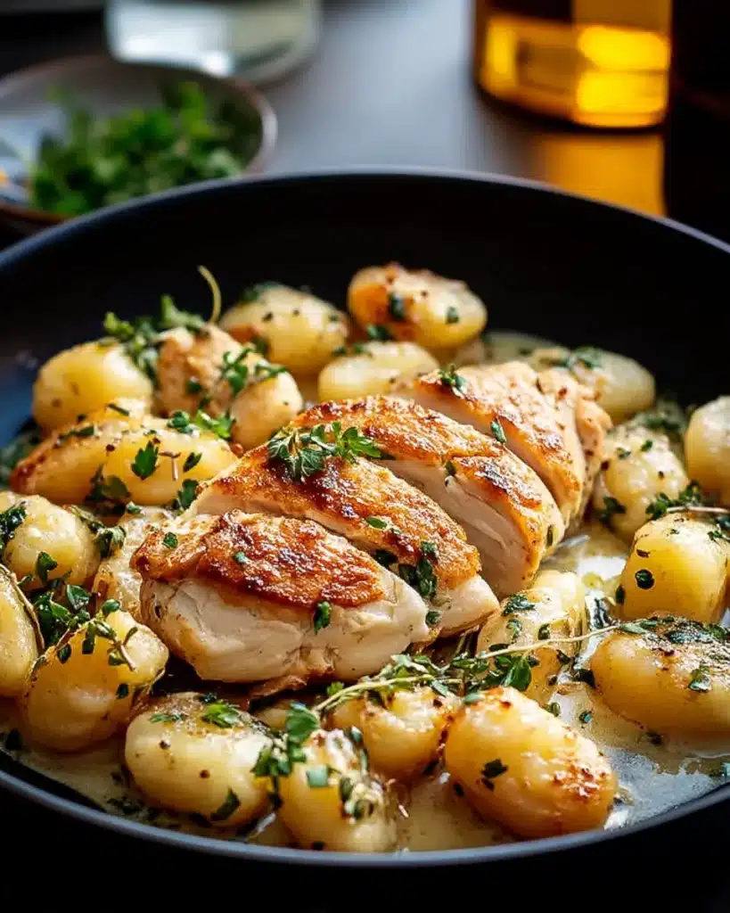 creamy garlic chicken gnocchi skillet