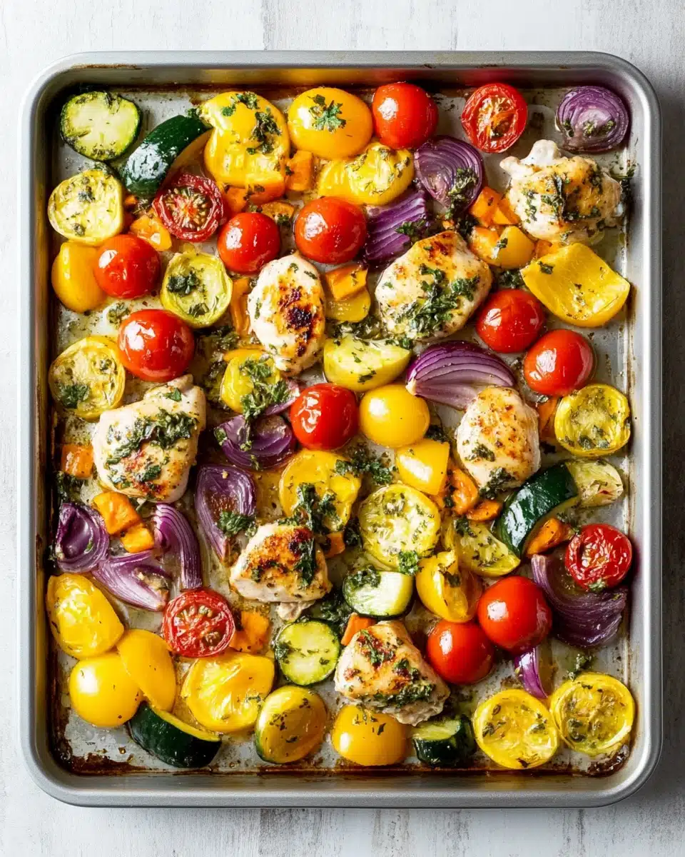 Delicious Greek Sheet Pan Chicken with Fresh Vegetables Colorful Greek Sheet Pan Chicken with fresh vegetables.
