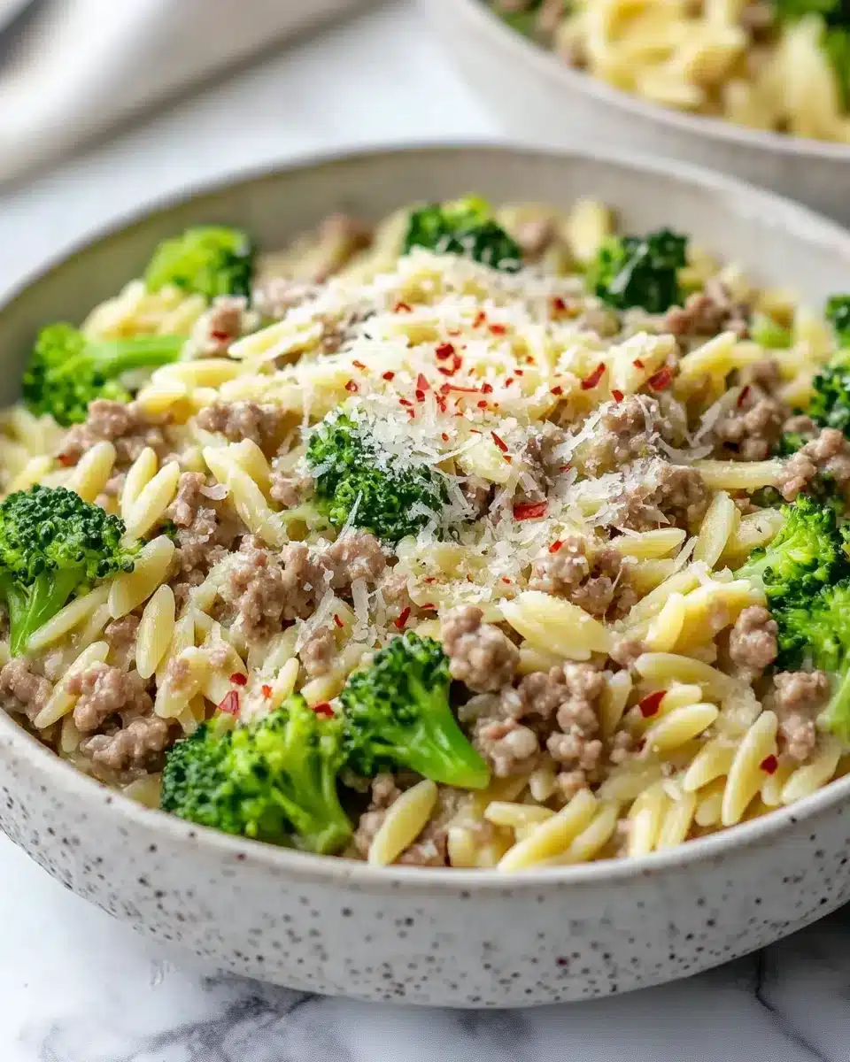 Delicious Ground Turkey Orzo Recipe with Broccoli Creamy ground turkey orzo recipe featuring vibrant broccoli.