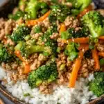 Delicious ground turkey teriyaki stir fry with colorful vegetables.