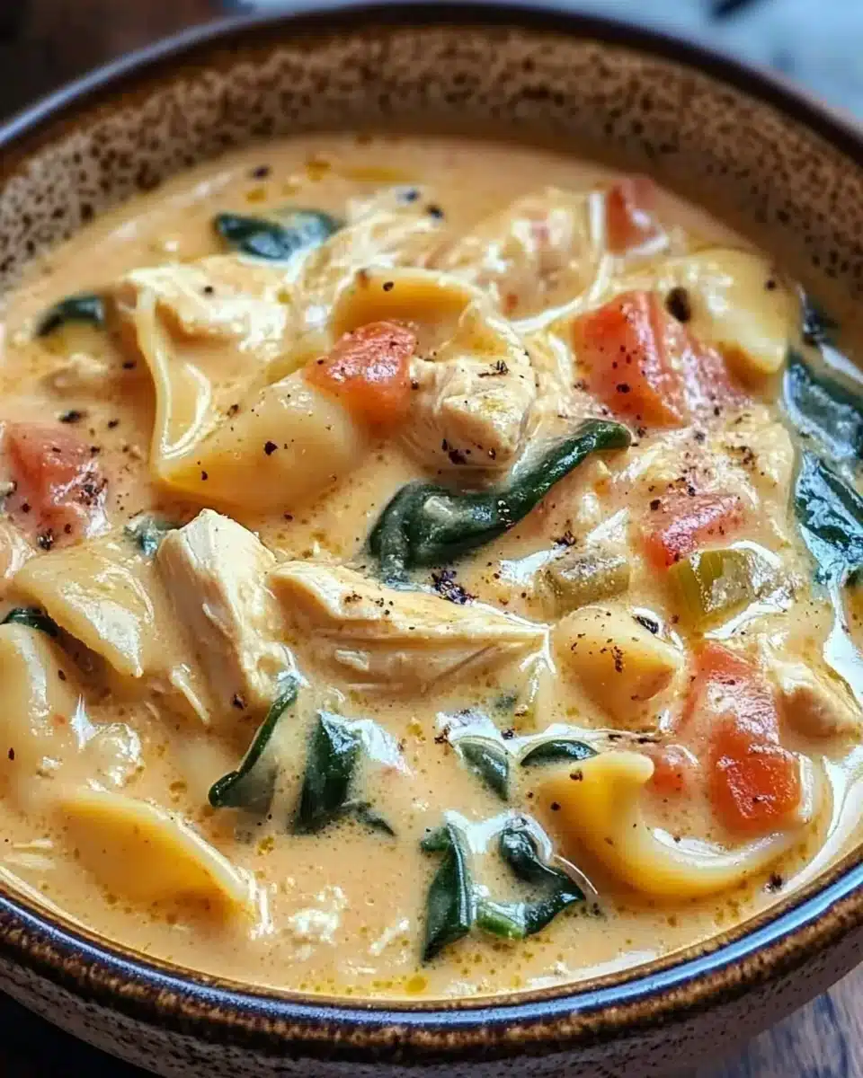 Creamy Marry Me Chicken Soup full of chicken and spinach.