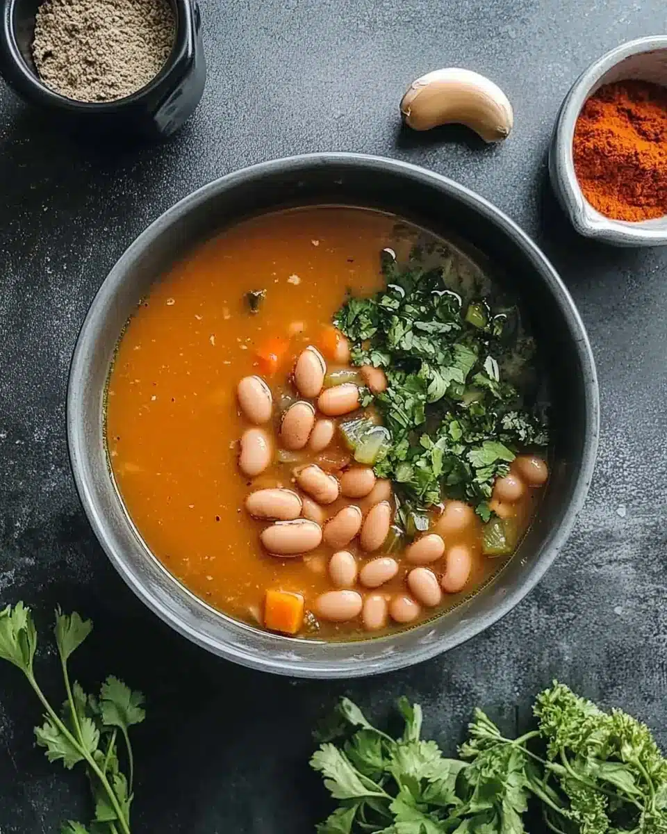 Colorful Ingredients for Mexican Pinto Bean Soup Ingredients for Mexican Pinto Bean Soup, including pinto beans, carrots, and spices.