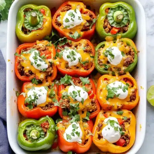 Quick and Easy Taco Stuffed Peppers, colorful and nutritious family meal.