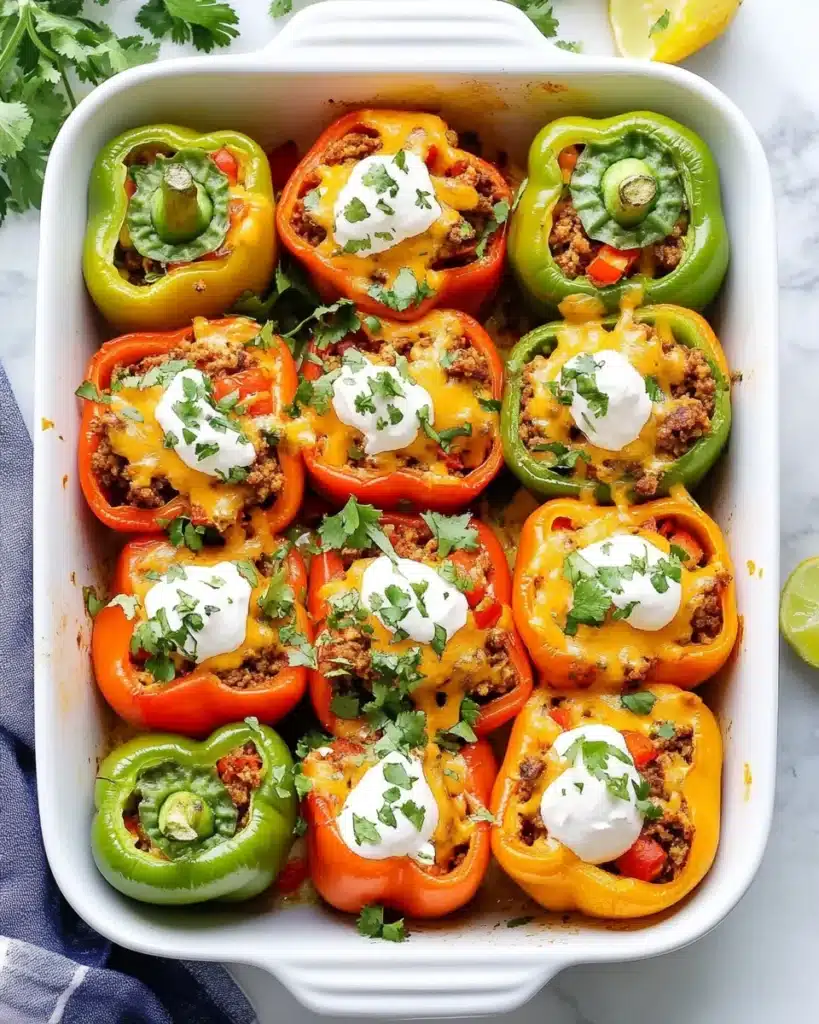 Quick and Easy Taco Stuffed Peppers, colorful and nutritious family meal.
