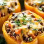 Delicious taco stuffed peppers filled with savory ingredients.